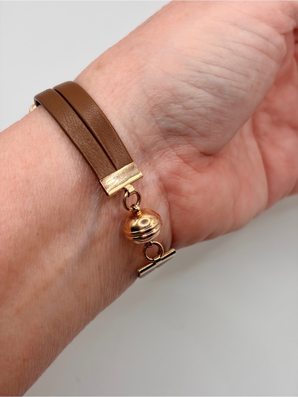Bronze Milor Italy Leather Bracelet with Black Crystal Accents - Picture 9 of 10